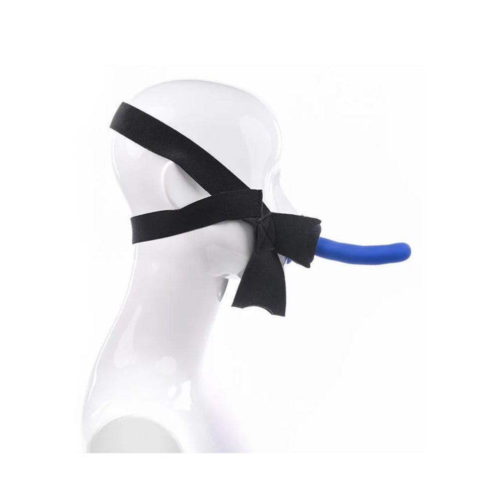 Blue face strap-on on a mannequin head