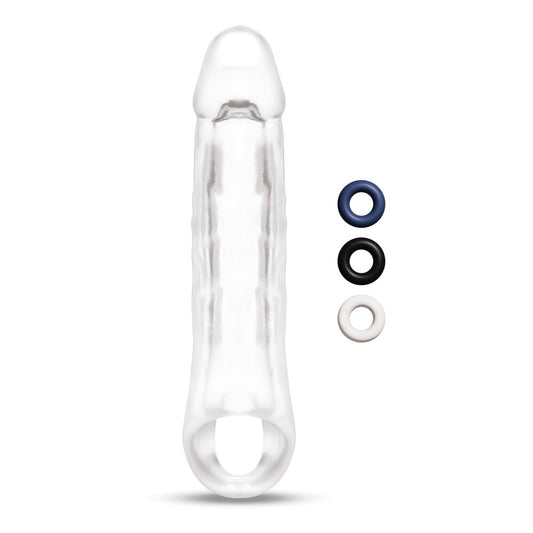 Size Up clear penis extender with cock rings for pleasurable explorations.