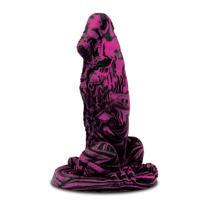 Textured pink and black dragon dildo.
