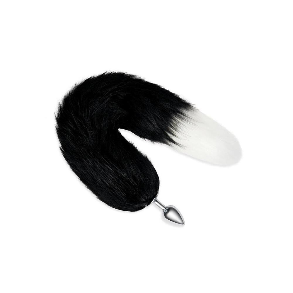 Black and white foxtail butt plug