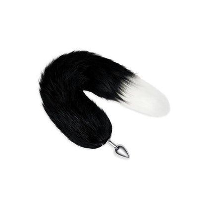 Black and white foxtail butt plug