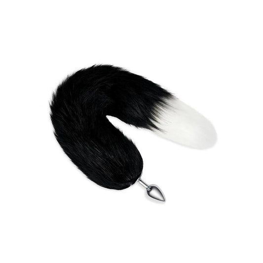 Black and white foxtail butt plug
