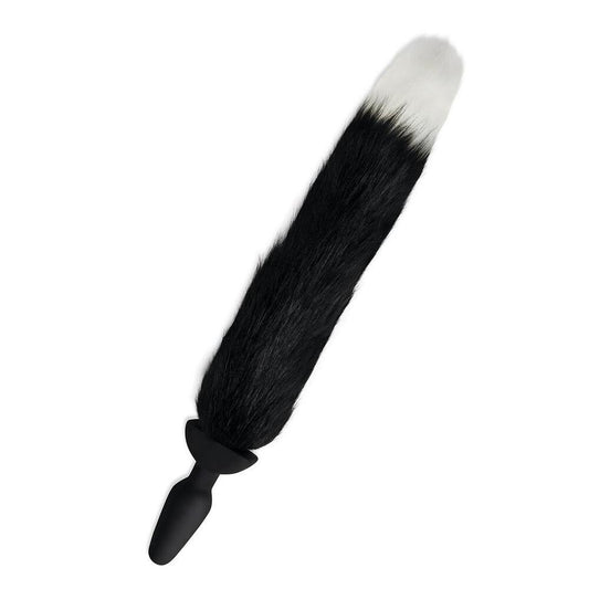 Black faux-fur butt plug with a fluffy white tip.