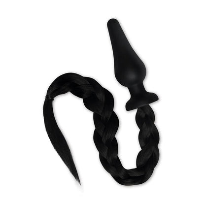 Black butt plug with a braided tail.