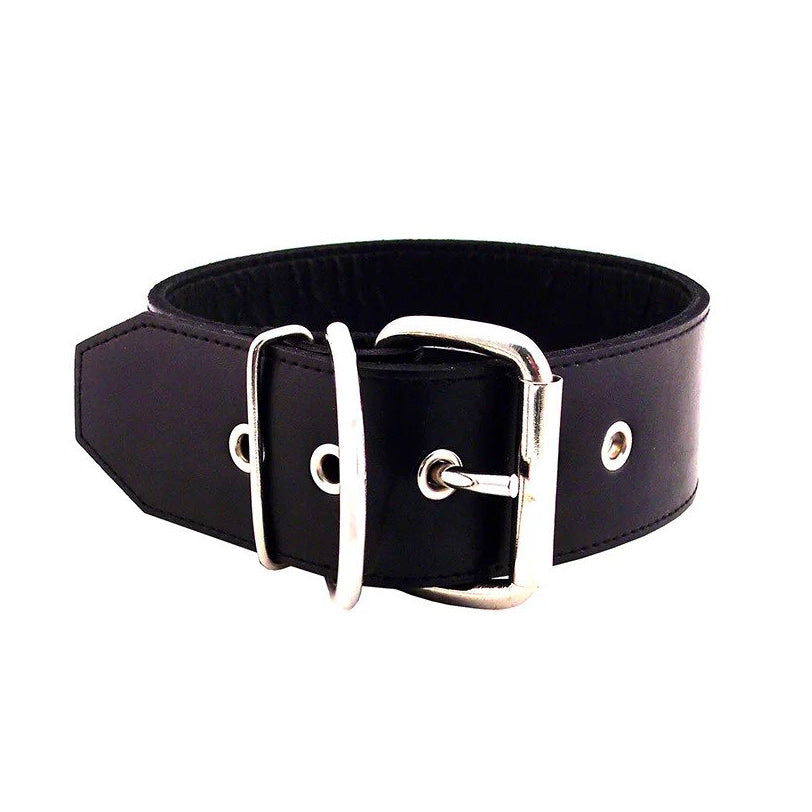 Rouge Garments plain black leather collar with silver buckle.
