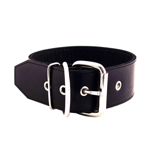 Rouge Garments plain black leather collar with silver buckle.
